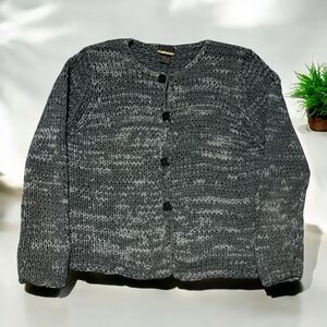Sigrid Olsen Sport Cardigan Women’s L Gray Chunky Knit Button Up Sweater